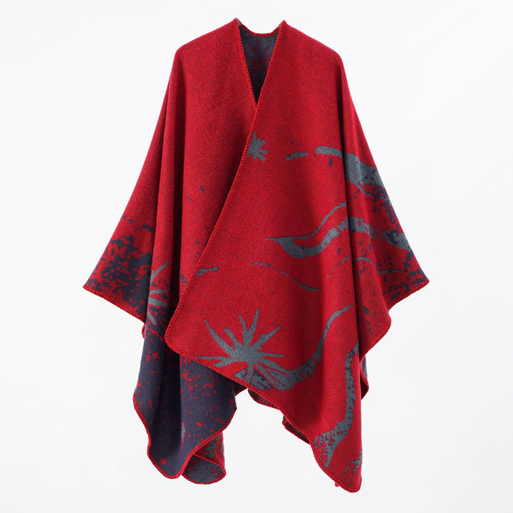 Damen Wendbarer Jacquard-Wickelponcho im Oversize-Umhang Echo Archiv