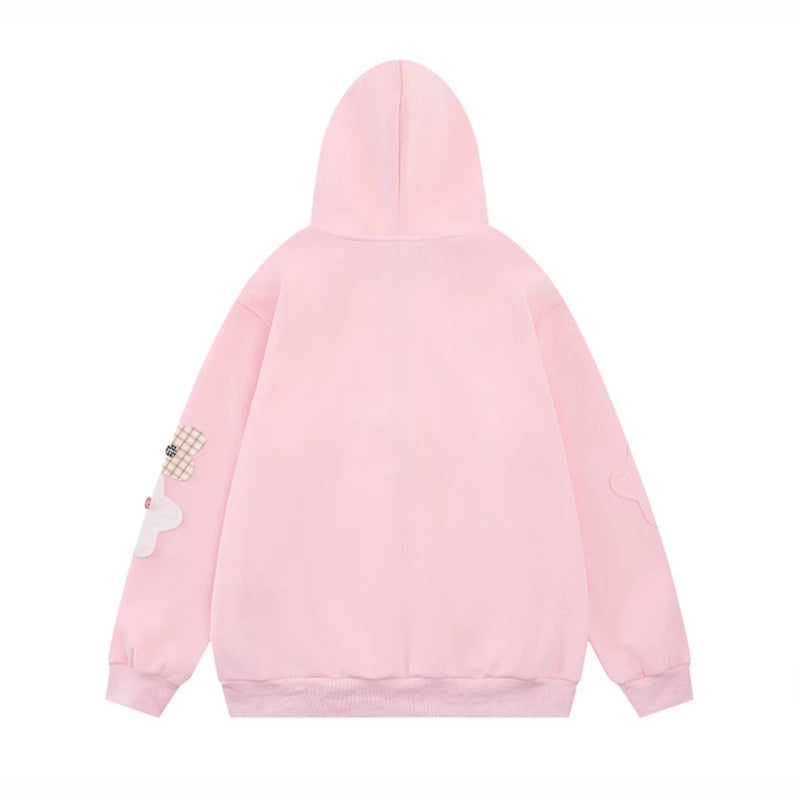 Damen Oversize-Zip-Hoodie mit floralen Stern-Applikationen und Knopf-Details Echoarchiv