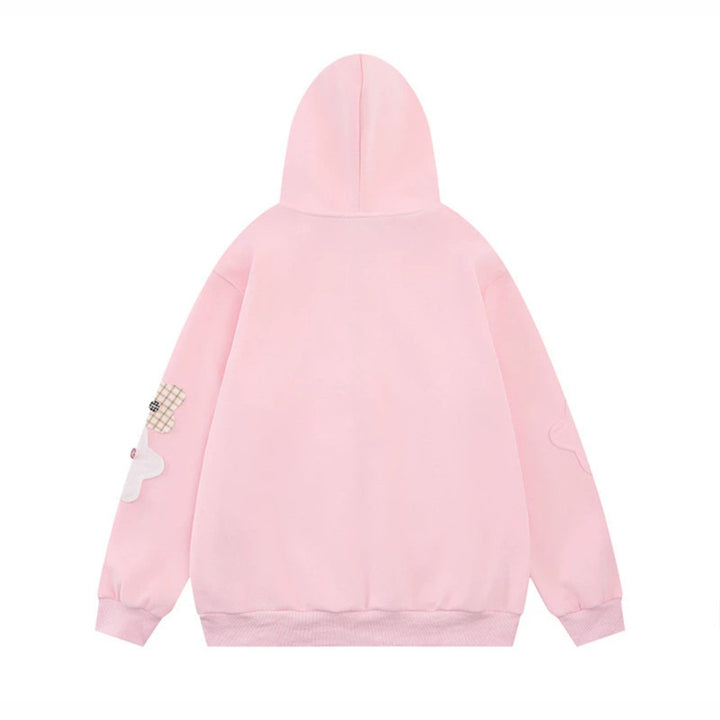 Damen Oversize-Zip-Hoodie mit floralen Stern-Applikationen und Knopf-Details Echoarchiv