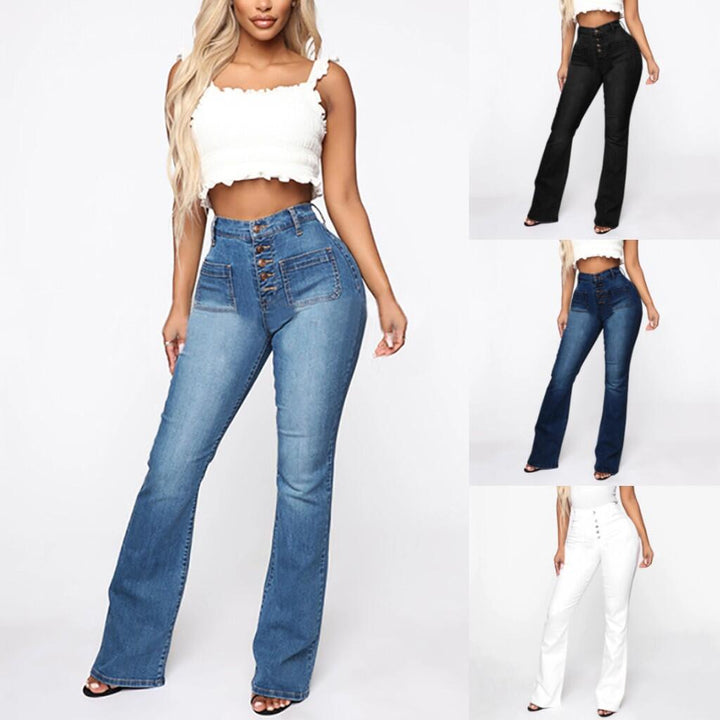 Damen nan High-Waist Schlaghose mit sichtbarer Knopfleiste und aufgesetzten Fronttaschen Echo Archiv