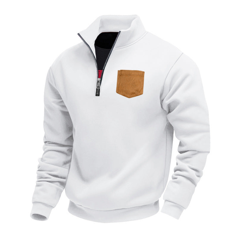Herren Fleece Pullover mit kontrastierendem Reißverschluss und praktischer Brusttasche Echoarchiv