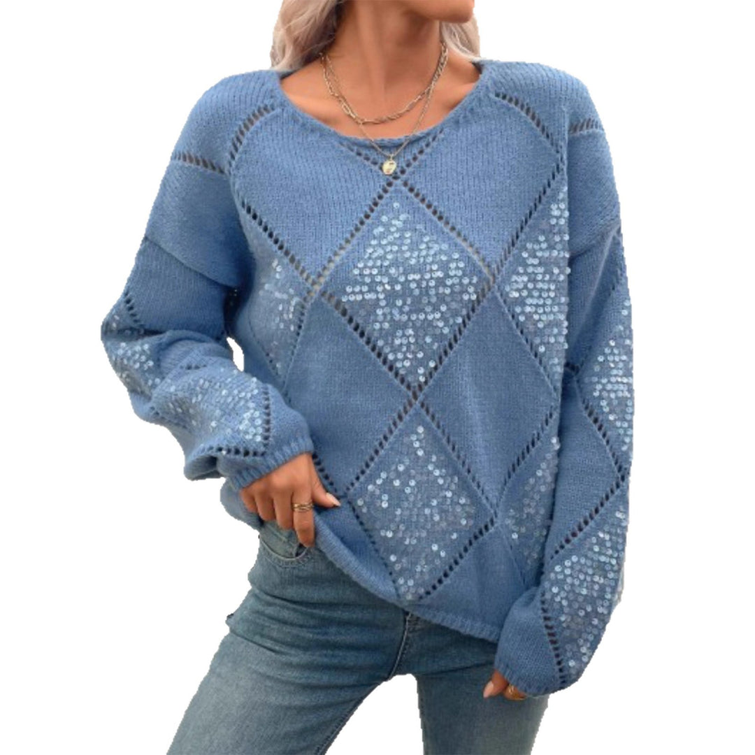 Damen Grobgestrickter Oversize-Pullover mit Ajour‑Rautenmuster und Pailletten – Mavelle