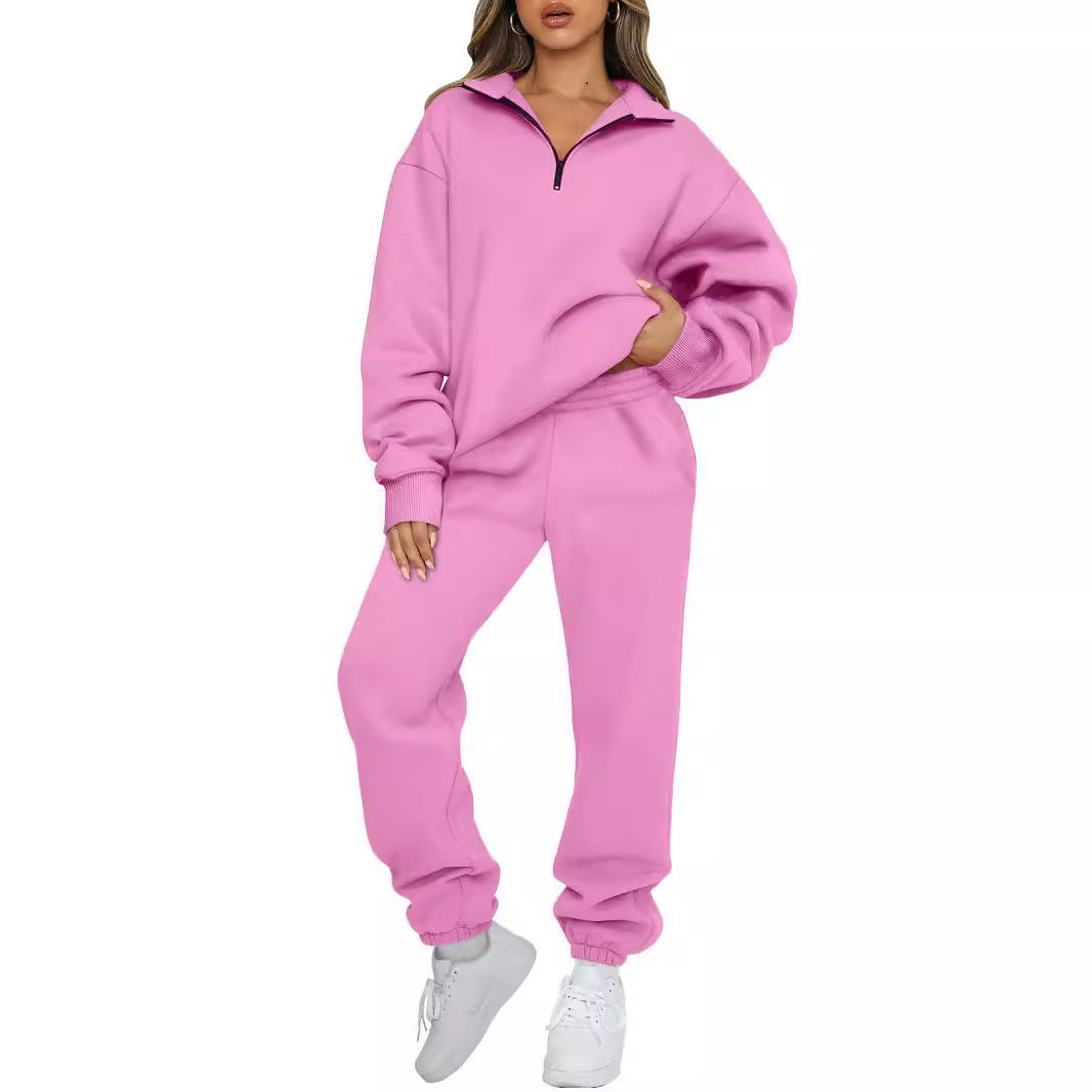 Damen nan lässiges Halbzip-Lounge-Set mit oversized Sweatshirt und taillenhoher Jogginghose Echo Archiv