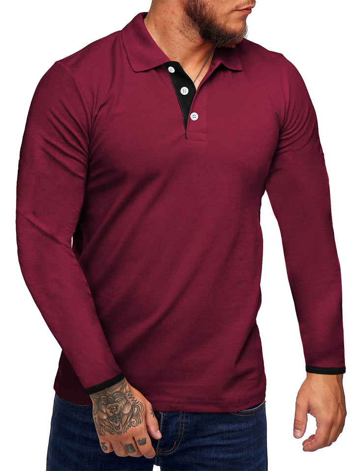 Herren Langarm-Polohemd mit kontrastierenden Knopfdetails Echoarchiv