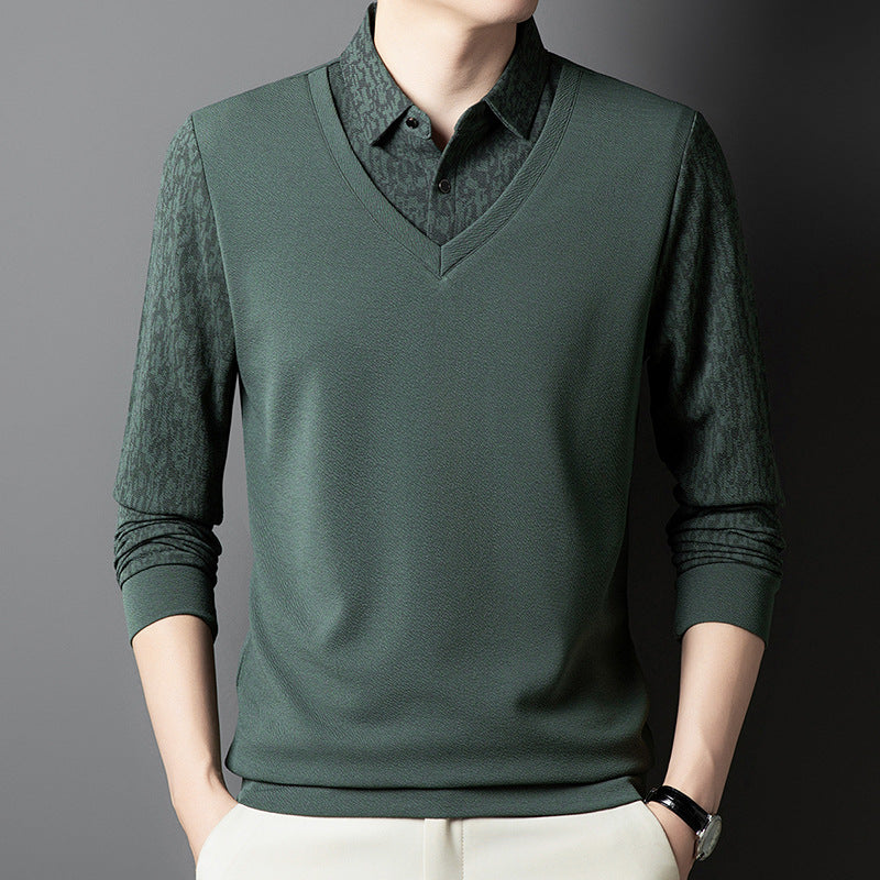 Herren eleganter V-Ausschnitt Pullover mit strukturiertem Ärmel Echoarchiv