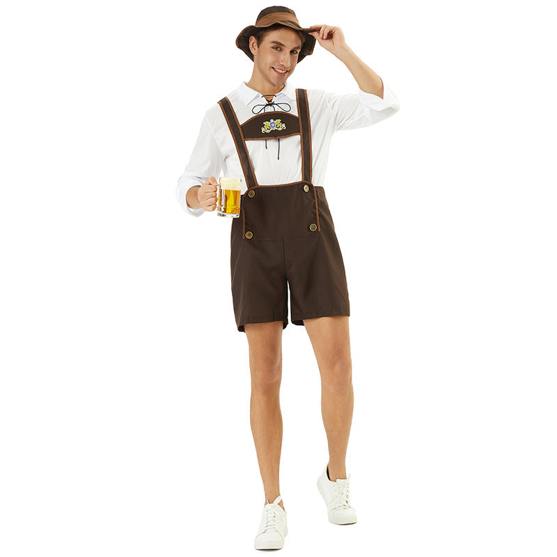 Herren nan kurze Trachtenlederhose mit verstellbaren Trägern und besticktem Brustlatz Echo Archiv