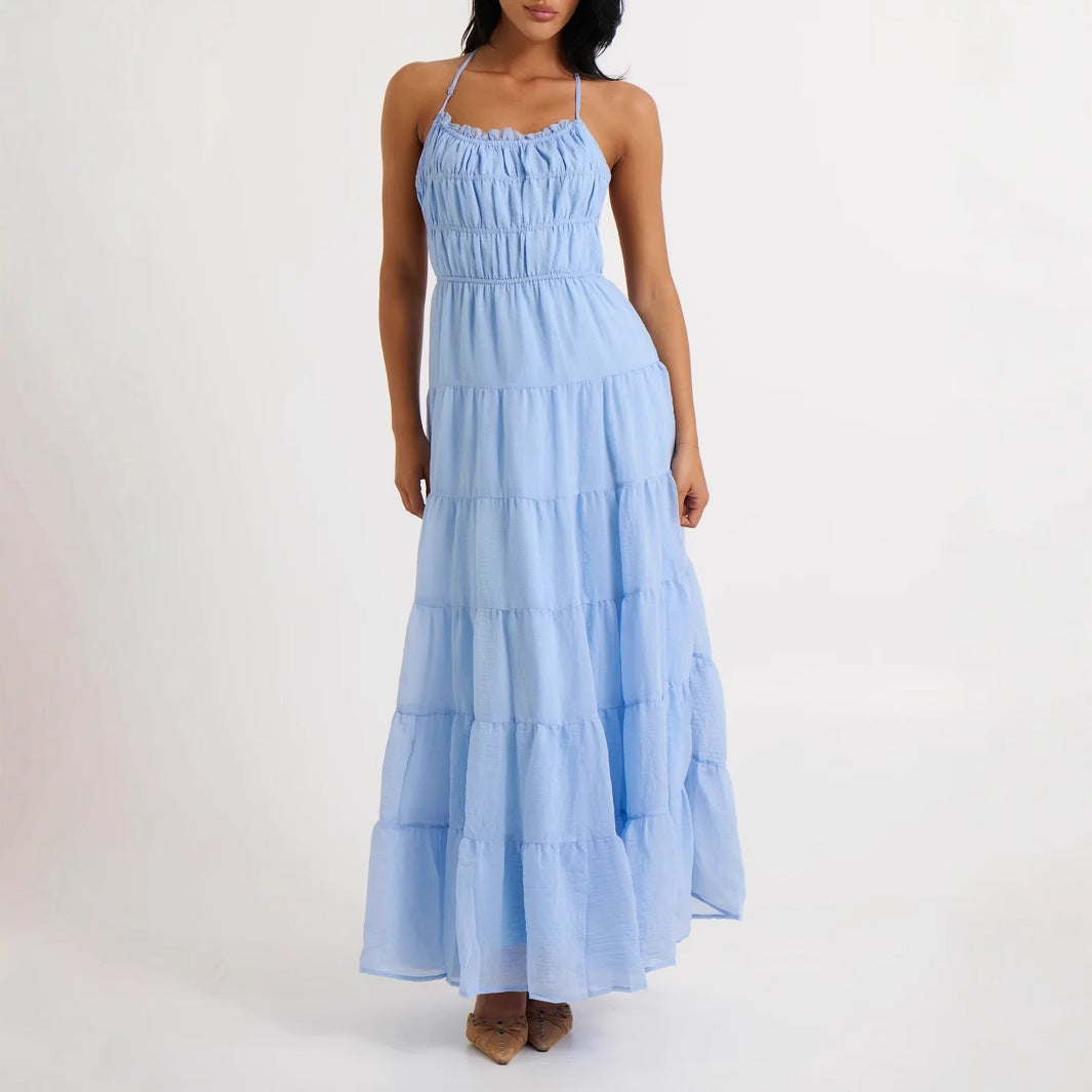 Damen luftiges Maxikleid mit Rüschendetails und elastischem Taillenbund Echo Archiv
