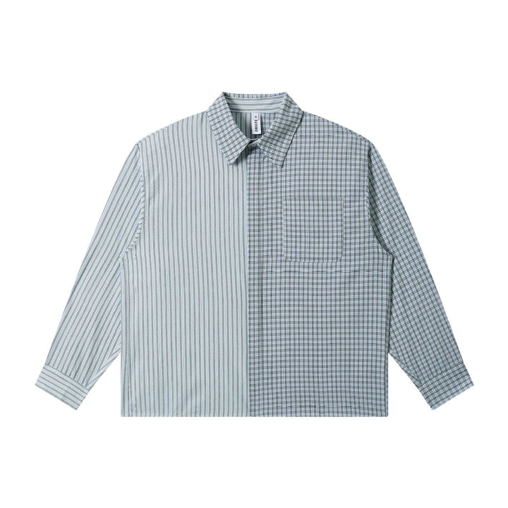 Unisex Oversize-Hemd mit geteiltem Streifen- und Karo-Design Echoarchiv