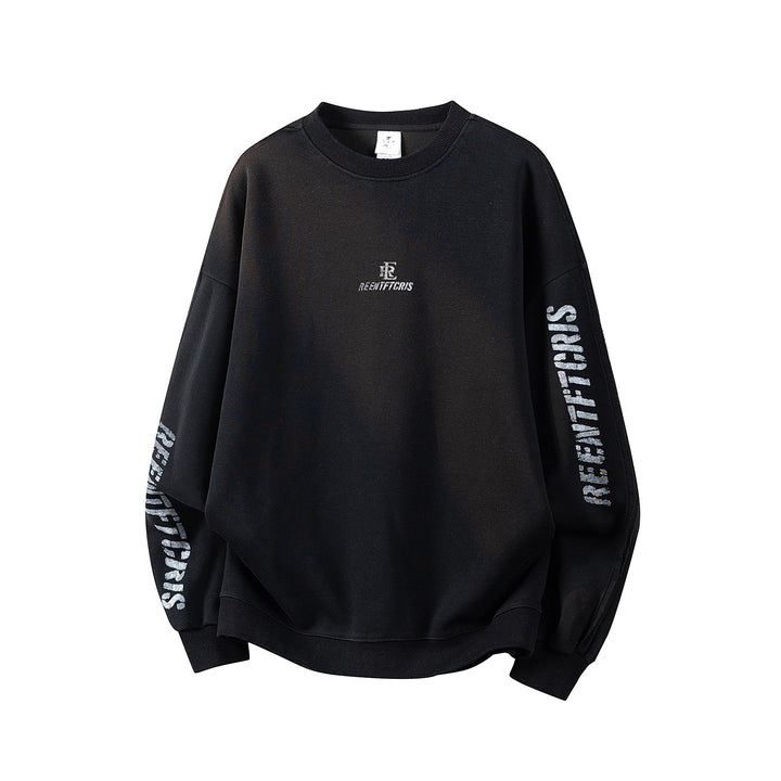 Damen Oversize-Sweatshirt mit gesticktem Schriftzug, abgerundetem Saum & überschnittener Schulter Echoarchiv
