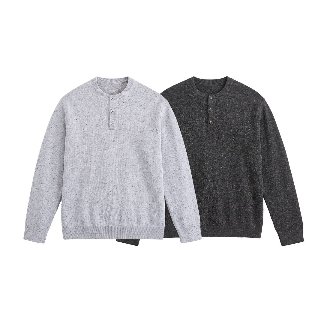 Herren Strukturierter Henley‑Strickpullover mit Dreifach‑Knopfleiste Echoarchiv