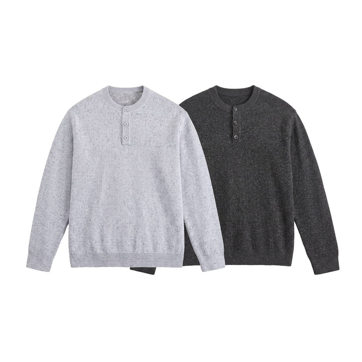 Herren Strukturierter Henley‑Strickpullover mit Dreifach‑Knopfleiste Echoarchiv