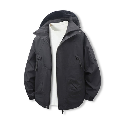 Herren Leichte wasserdichte Outdoorjacke mit Kapuze, Mehrfach-Taschen und verstellbarem Saum Echoarchiv