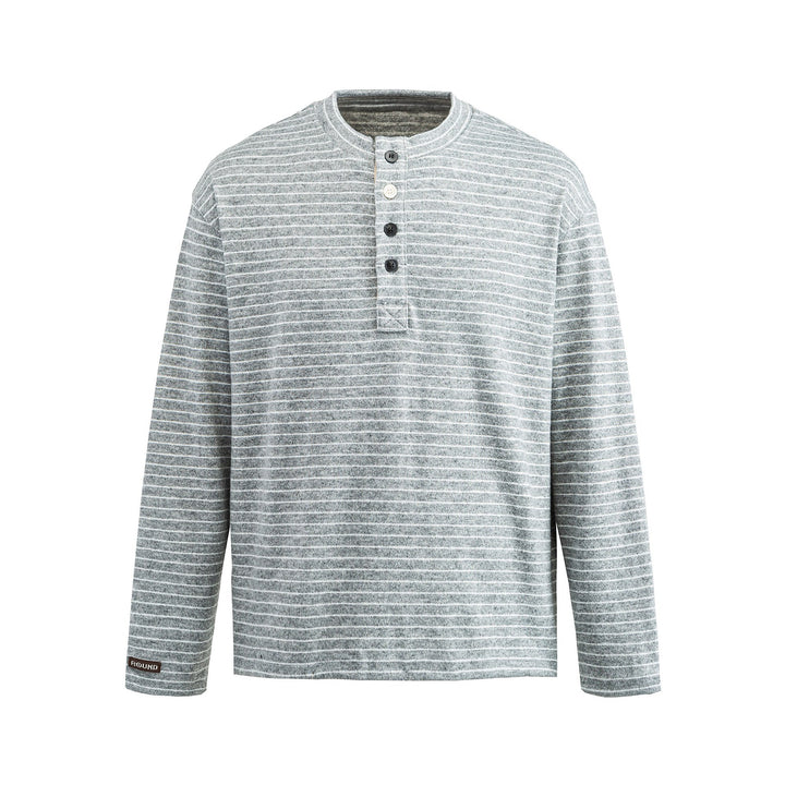 Herren Feinstrick-Henleyshirt mit kurzem Knopfleiste und horizontalem Streifenmuster Echoarchiv