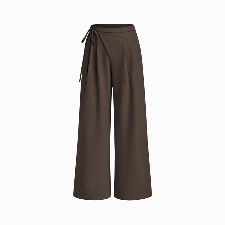 Damen Weite Nadelstreifen-Hose mit Wickel-Taille – Avélisse