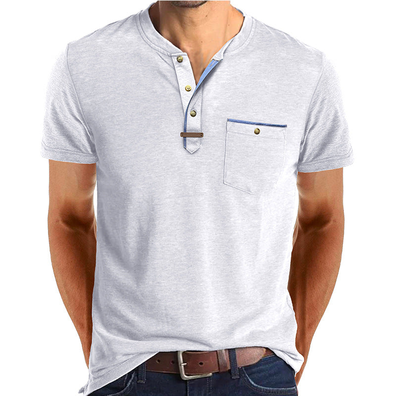 Herren Kurzarm-Henley-Shirt mit modischen Knopfdetails und Brusttasche Echoarchiv
