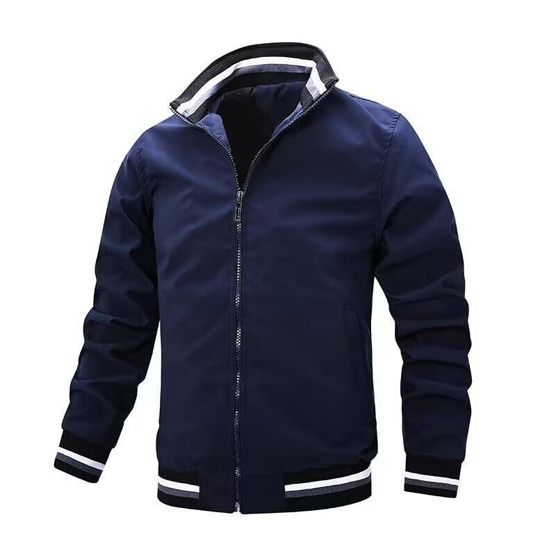 Herren Leichte Bomberjacke im Retro-Sportstil mit Stehkragen und gestreiften Rippbündchen Echoarchiv