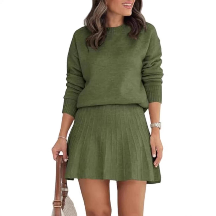 Damen Zweiteiliges Strick-Set mit Rundhals-Pullover und Plissée-Minirock – Élanora
