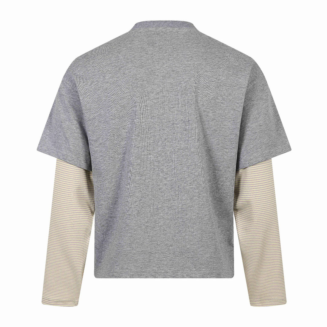Unisex Lagenlook-Longsleeve-T-Shirt mit aufgesetztem Kurzarm-Layer und Grafikprint Echoarchiv