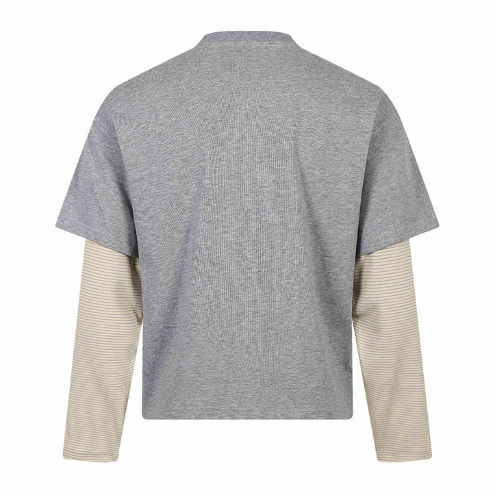 Unisex Lagenlook-Longsleeve-T-Shirt mit aufgesetztem Kurzarm-Layer und Grafikprint Echoarchiv
