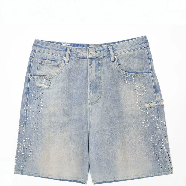 Damen High Waist Jeans mit weitem Bein, Destroyed-Details und Nietenapplikation Echo Archiv