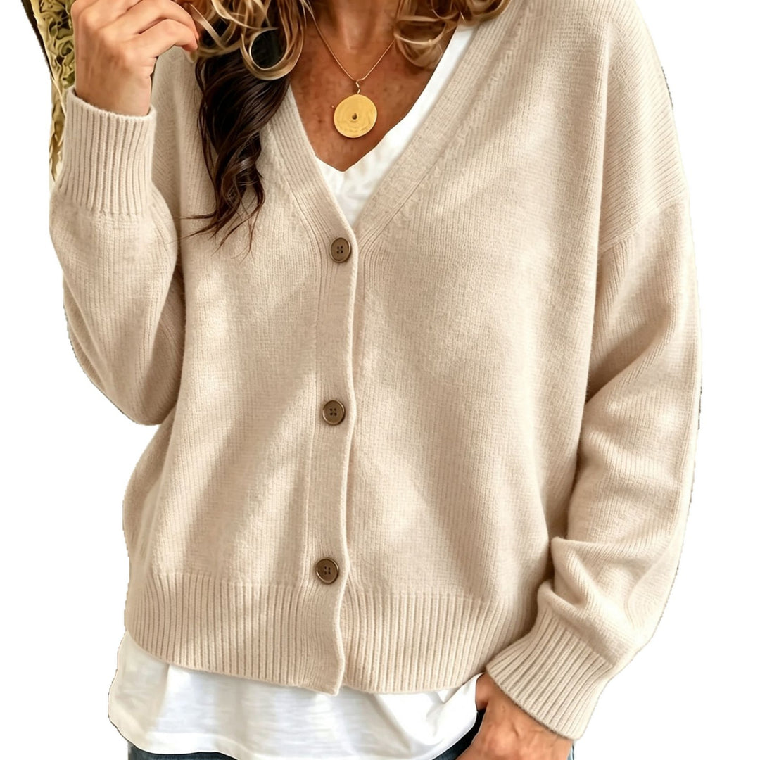 Damen Oversized Feinstrick-Cardigan mit tiefem V-Ausschnitt und gerippten Bündchen – Veloura