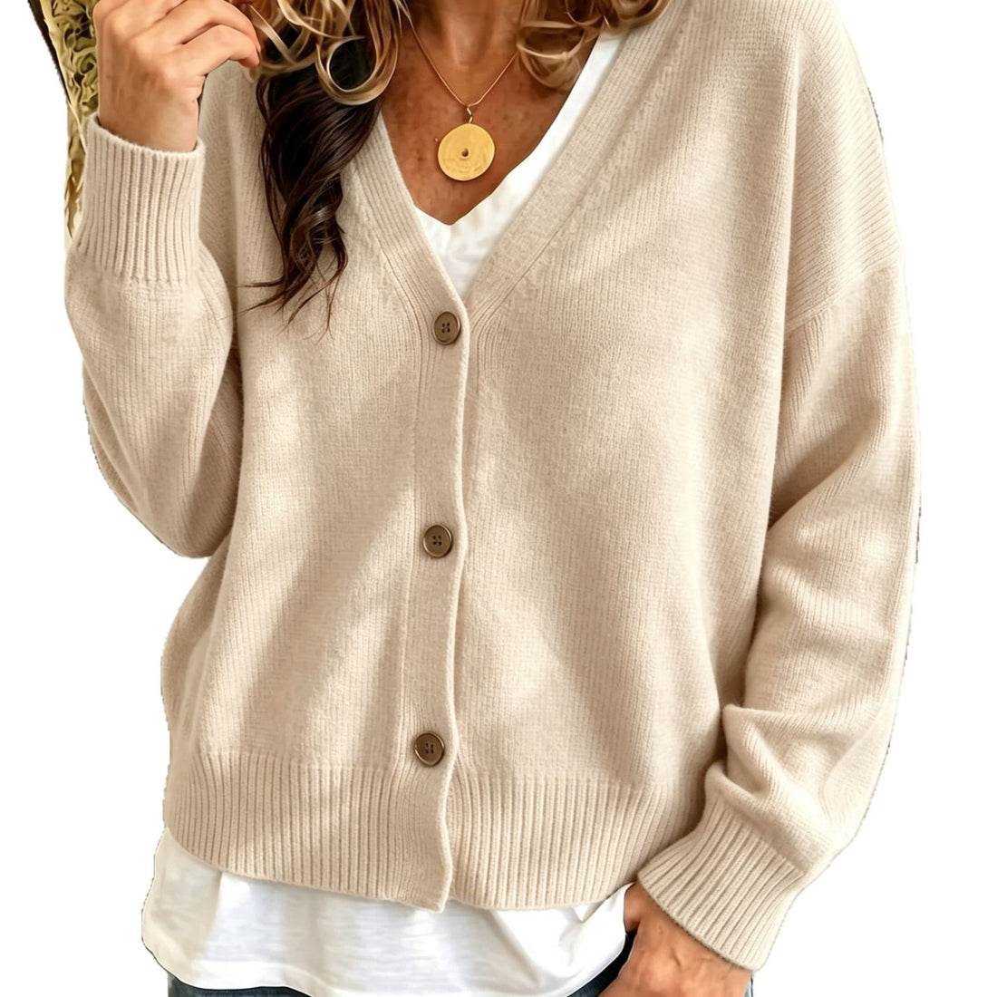 Damen Oversized Feinstrick-Cardigan mit tiefem V-Ausschnitt und gerippten Bündchen – Veloura