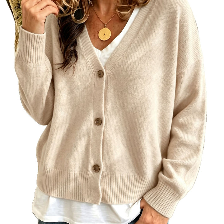 Damen Oversized Feinstrick-Cardigan mit tiefem V-Ausschnitt und gerippten Bündchen – Veloura