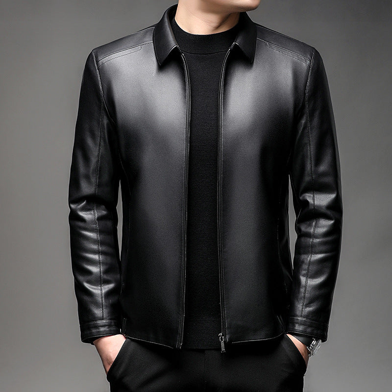 Herren Glattes Lederimitatjacke mit verdecktem Reißverschluss und Hemdkragen Echo Archiv