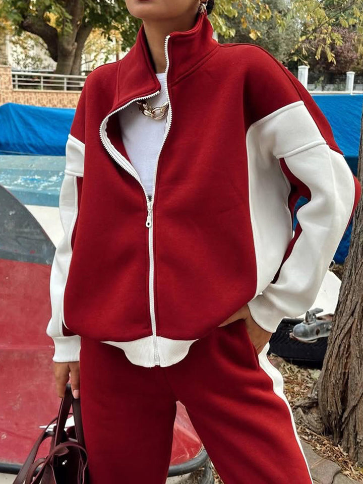 Damen Mehrteiliges Loungewear-Set mit Reißverschlussjacke und weiter Palazzohose – Élanora