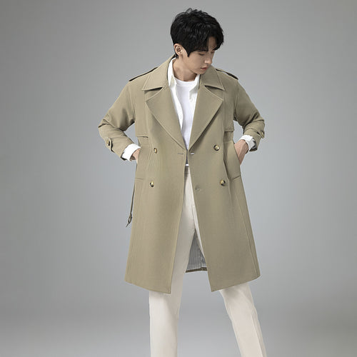 Herren Doppelreihiger Trenchcoat mit Taillengürtel und klassischem Revers Echoarchiv