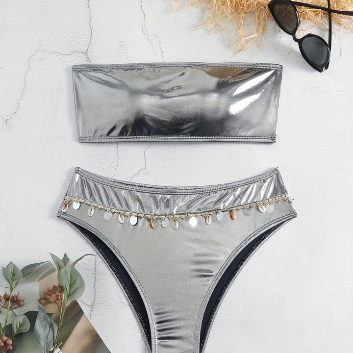 Damen Bandeau-Bikini mit eleganter Glanzoptik und modischen Muscheldetails Echo Archiv