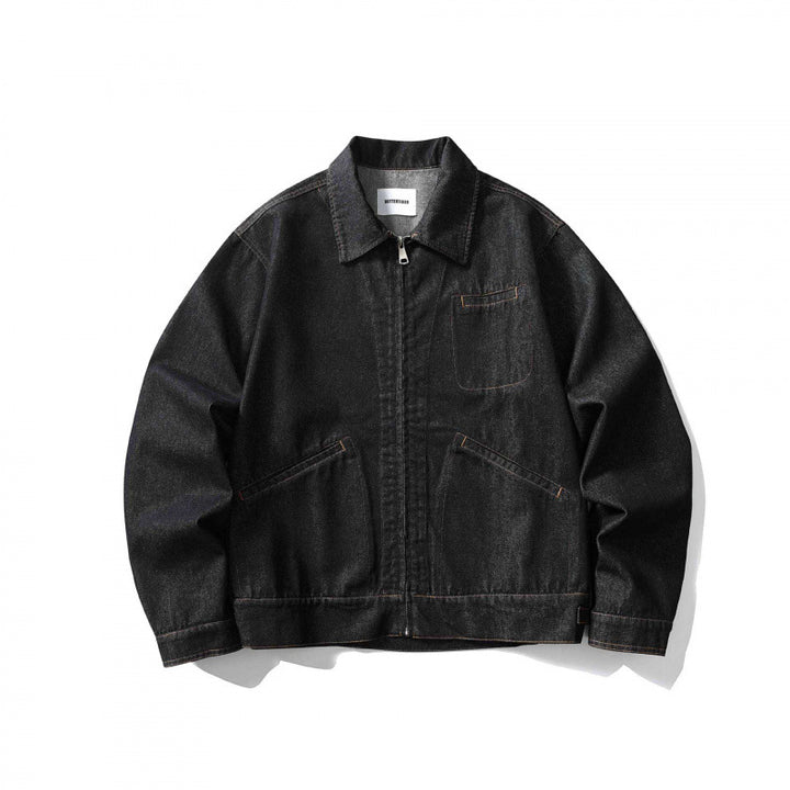 Unisex Kastige Denim-Blousonjacke mit durchgehendem Reißverschluss, Hemdkragen und aufgesetzten Eingrifftaschen Echo Archiv