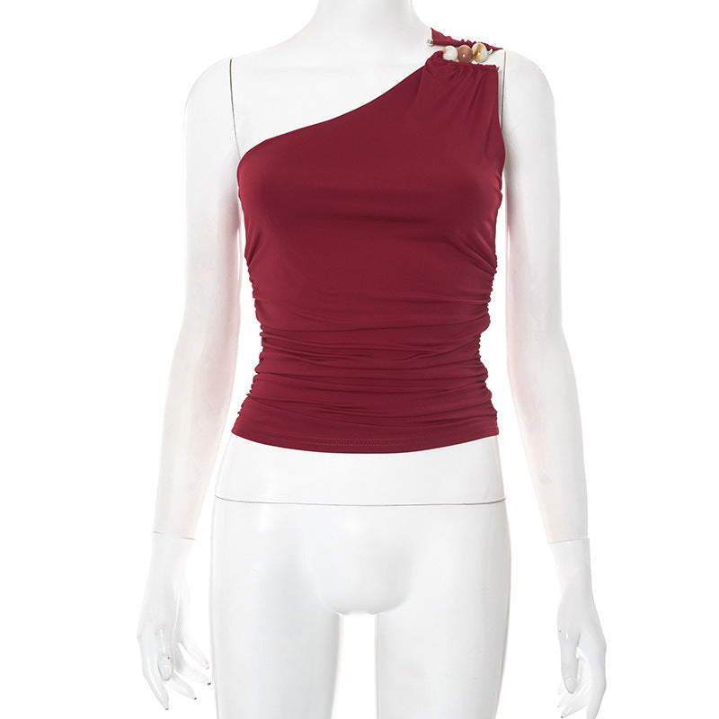 Damen asymmetrisches Trägeroberteil mit dekorativen Knopfdetails und figurformendem Design Echo Archiv