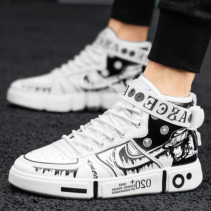 Herren High-Top Grafik-Sneaker mit Klettverschluss und auffälliger Plateausohle Echoarchiv