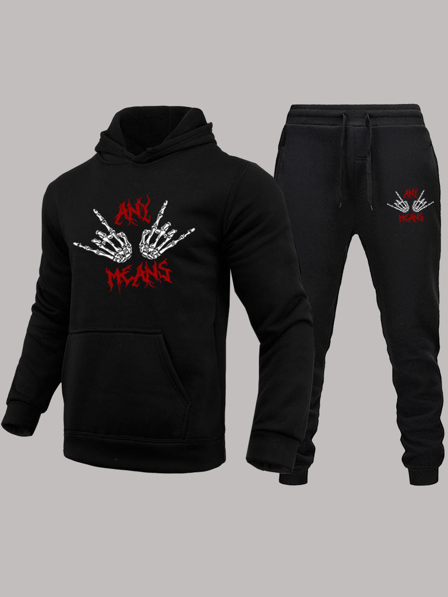 Herren Hoodie und Jogginghose Set mit auffälligem Skelettmotiv Echoarchiv