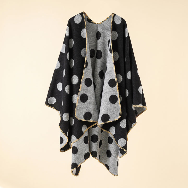 Damen Wendbarer Oversize-Capeponcho aus Jacquardstrick mit Zierstichkante – Célinea