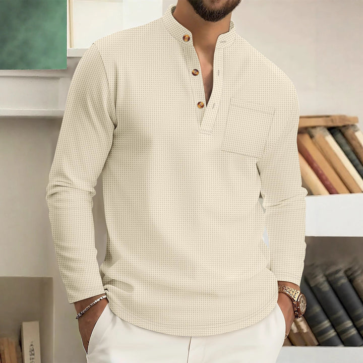 Herren Langarmshirt mit modischem Stehkragen und praktischen Knöpfen Echoarchiv