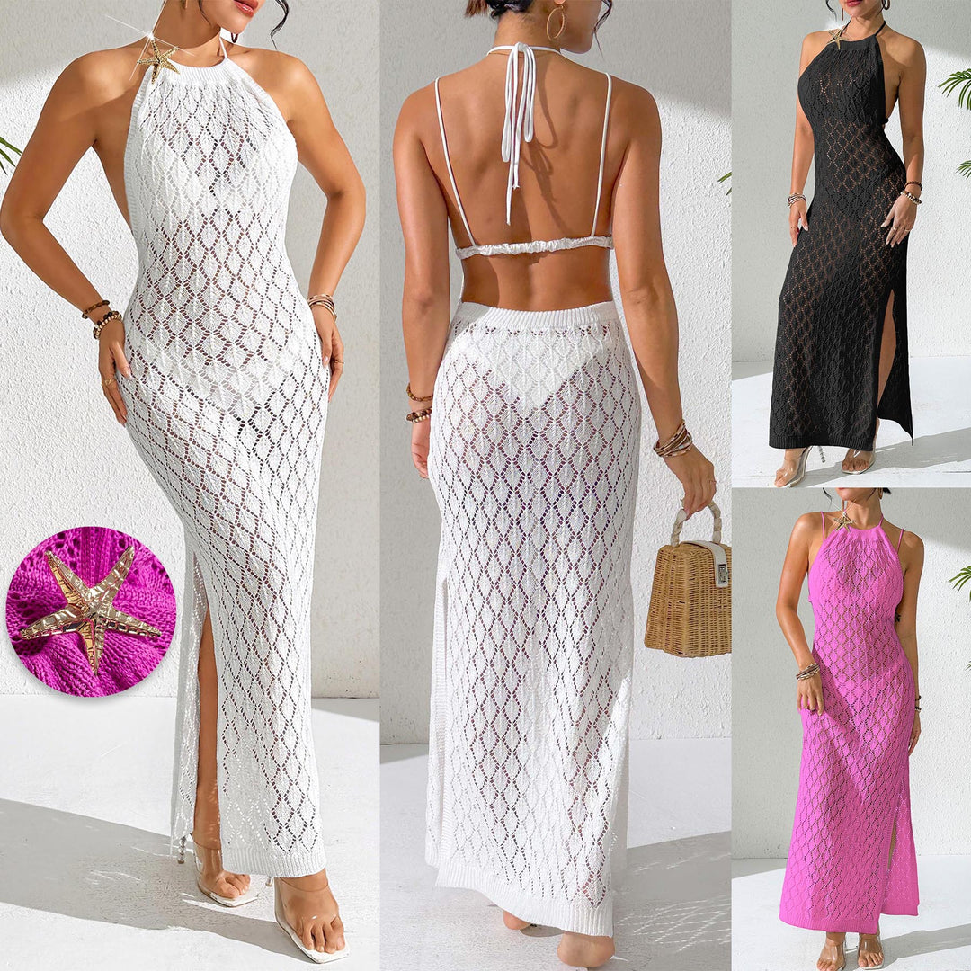 Damen gehäkeltes Maxi-Kleid mit tiefem V-Ausschnitt Echo Archiv