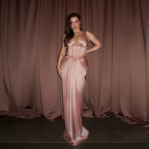 Damen elegantes Maxikleid mit feinem V-Ausschnitt und tailliertem Design Echo Archiv