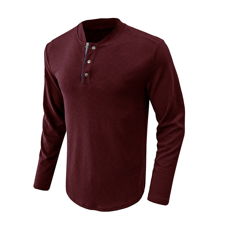 Herren modisches Langarm-Henley-Shirt mit eleganter Knopfleiste und strukturierter Oberfläche Echoarchiv
