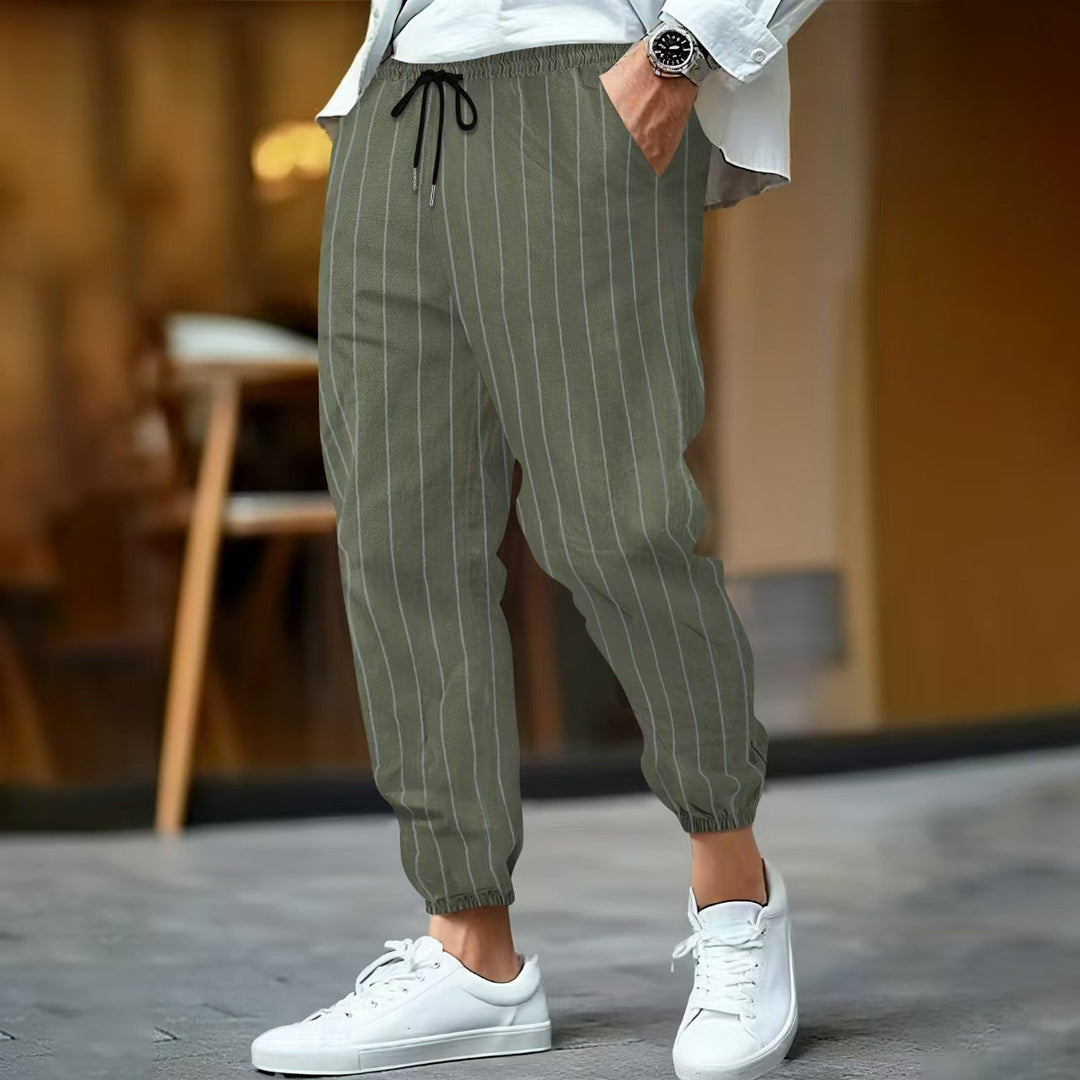 Herren lässige Freizeithose im modischen Streifenlook mit elastischem Bund und praktischen Taschen Echoarchiv