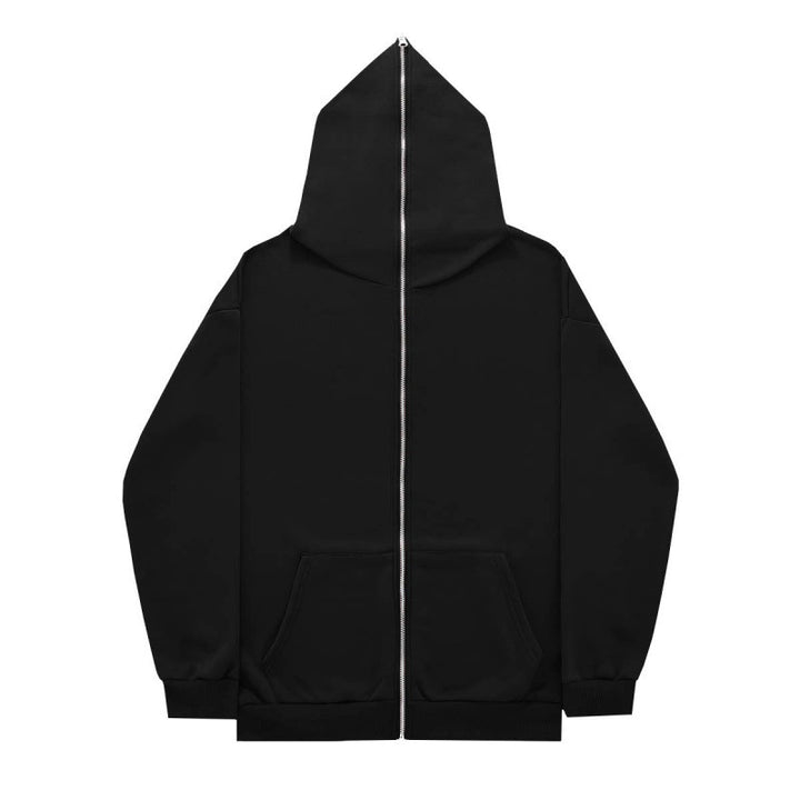 Unisex minimalistisch strukturierter Kapuzenzipper mit spitzer Kapuze, Kängurutasche und verstärkten Bündchen – Auréline