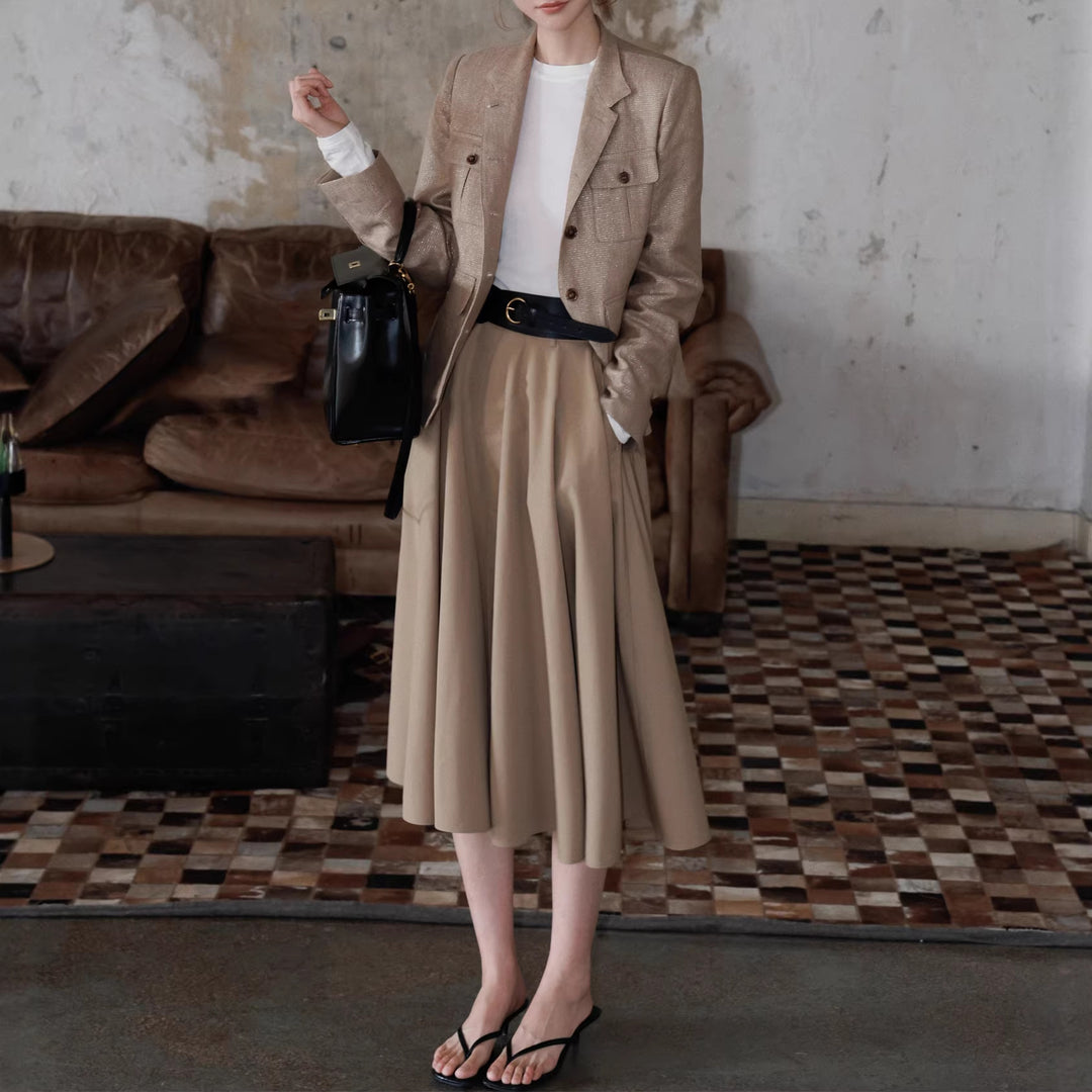 Damen Elegante Leinenjacke mit Taillengürtel Echoarchiv