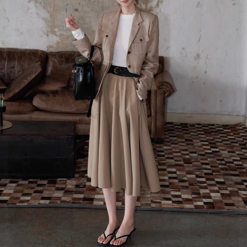 Damen Elegante Leinenjacke mit Taillengürtel Echoarchiv