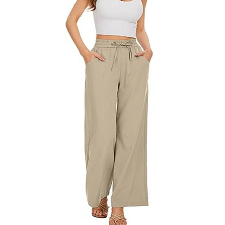Damen Weite Leinenhose mit hohem elastischem Bund, Kordelzug und Eingrifftaschen Echo Archiv