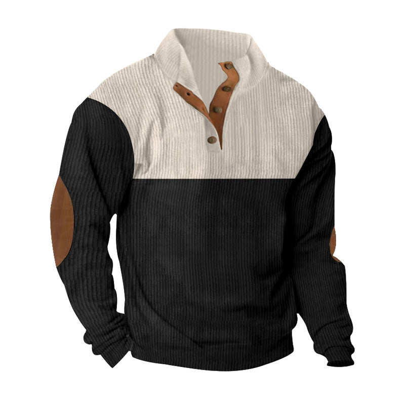 Herren nan gerippter Pullover mit Stehkragen, Knopfleiste und Ellbogen-Patches Echo Archiv
