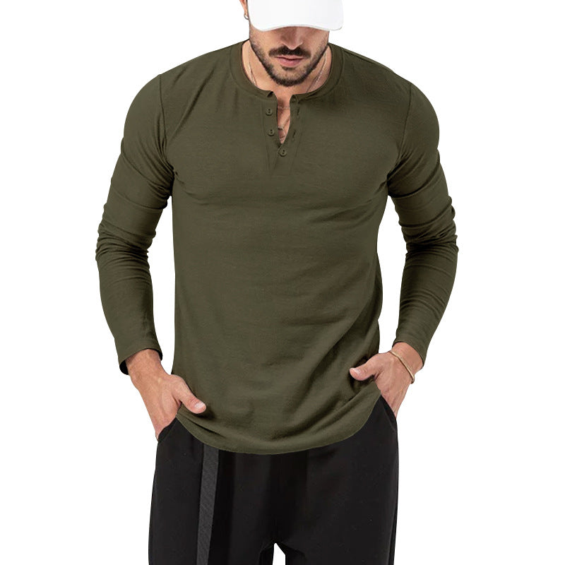 Herren Langarm Henley-Shirt mit modischem Knopfverschluss Echoarchiv