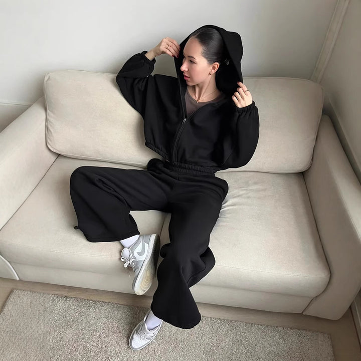 Damen Oversize Sweatset mit Reißverschluss Bomberjacke und Highwaist Jogginghose – Avérine