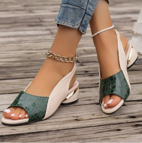 Damen Slingback-Pumps mit mittelhohem Blockabsatz und transparentem Gitter-Mesh Echo Archiv