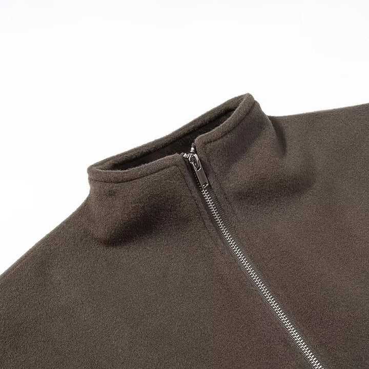 Damen kastiger Zip‑Up Fleece‑Cardigan mit Stehkragen und cleanem Minimaldesign – Célinea